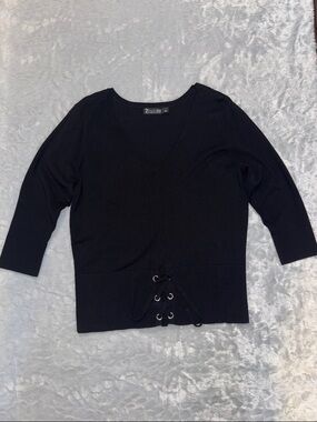 Zanieri Black V-Neck Lace-Up Women's Sweater